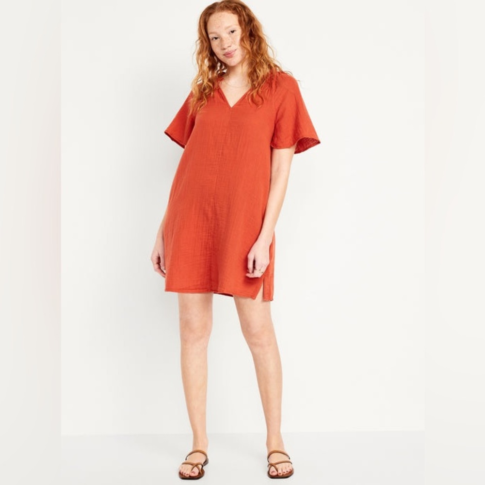 Old Navy Cotton Gauze Swim Cover Dress Orange petite XS